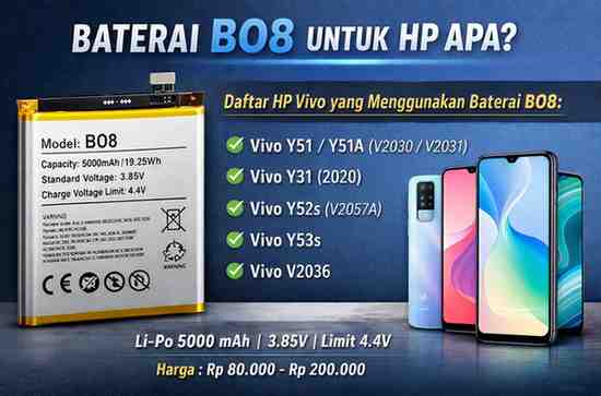 Baterai BO8 untuk HP Vivo Tipe Apa